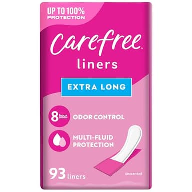 Carefree Regular Panty Liners, Extra Long, Unscented, 93ct, 8 Hour Odor Control