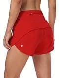 HeyNuts Focus Running Shorts for Women, High Waisted Athletic Shorts Lined Workout Shorts with Zipper Pocket 4" True Red M(8/10)