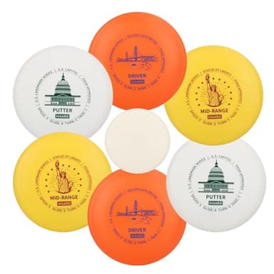 HIAARO Disc Golf Starter Discs Set | U.S. Landmark Series | 150 Class, 145-150g | PDGA Approved | Include 2*Driver 2*Mid-Range 2*Putter 1*Mini Marker