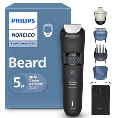 Norelco Philips Beard Trimmer 5000 Series, 100% Waterproof Beard Styler, Precision Dial with 40 Lock-in Trimming Settings, Self-Sharpening Metal Blades & Beard Hair Mess Collector, BT5775/40