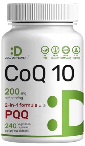 DEAL SUPPLEMENT CoQ10 200mg with PQQ 200mcg, 240 Veggie Capsules | Bioavailable Coenzyme Q10 Complex | Supports Heart, Energy & Brain Health | Antioxidant Support | Non-GMO
