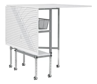 Sew Ready Foldable Hobby and Cutting Grid Table - 58.75" W x 36.5" D White Arts and Crafts Table with Grid Top and Silver Storage Drawers