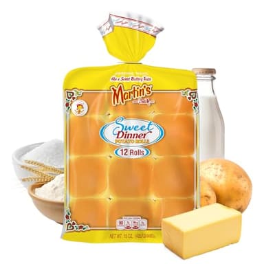 Martins Sweet Dinner Potato Rolls - 2.5” Soft & Sweet Family Dinner Rolls w/Golden Hue - Made w/Nonfat Milk, Wheat Flour & Cane Sugar - Perfect Hamburger Slider Buns, 12 pcs