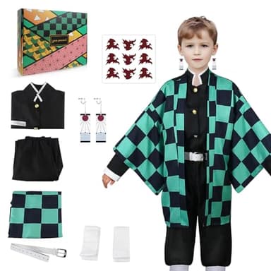 Kahopy Anime Cosplay Costume Kids Uniform, Halloween Kimono Role Play Outfit Set for Boys and Girls
