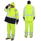 sesafety Hi Vis Rain Jacket, Rain Suits for Men Waterproof withBlack Bottom, Rain Coats for Men Interior Mesh, Class 3 HighVisibility Rain Gear,Removable Hood