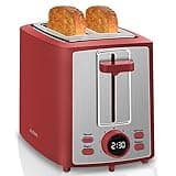 SEEDEEM Toaster 2 Slice, Bread Toaster with LCD Display, 7 Shade Settings, 1.４'' Variable Extra Wide Slots Toaster with Cancel, Bagel, Defrost, Reheat Functions, Removable Crumb Tray, 900W, Retro Red