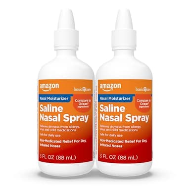 Amazon Basic Care Premium Saline Nasal Moisturizing Spray, Soothing Nasal Mist for Dry Nasal Passages, Non-Medicated Allergy Relief, 3 fl oz (2-Pack)