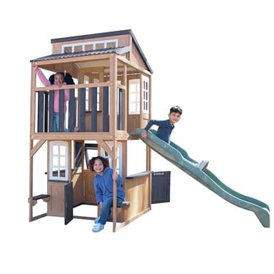 KidKraft Cliffbrook Wooden Outdoor Two-Story Playhouse with Slide