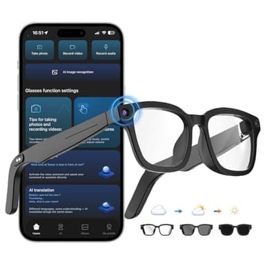 Oucscru AI Smart Glasses with ChatGPT, 8MP Camera Glasses with Camera and Audio, AI Translation Sunglasses with 164 Languages, Bluetooth Sunglasses with Voice/Calling, 8-Hour Music, Photochromic Lens