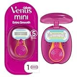Gillette Venus Extra Smooth On The Go Women's Razor, Convenient and Compact, Mini Handle, Travel Razor Kit, 5 Bladed Razor Handle + 1 Blade Refill + 1 Travel Case