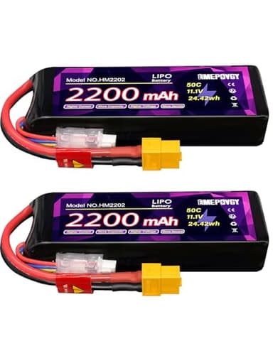 EMEPOVGY 11.1V Lipo Battery Pack 3S 2200mAh 50C with XT60 Plug for FPV Drone Quadcopter RC Airplane Aircraft(2 Packs)