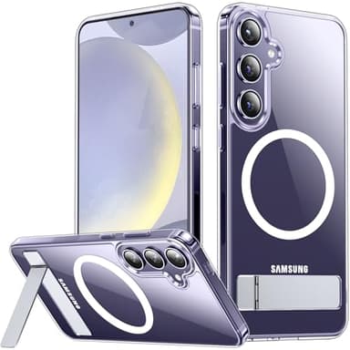 SPIDERCASE Magnetic for Samsung Galaxy S24 Case, [3 Stand Ways][ Military Grade Drop Protection] with Invisible Stand Shockproof Slim Case for Samsung Galaxy S24 6.2", Clear