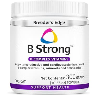 Breeder’s Edge B Strong Powder, B-Complex Vitamin Supplement for Dogs and Cats, Supports Reproductive Health, Promotes Normal Heat Cycles, and Helps Maintain Energy, 300g