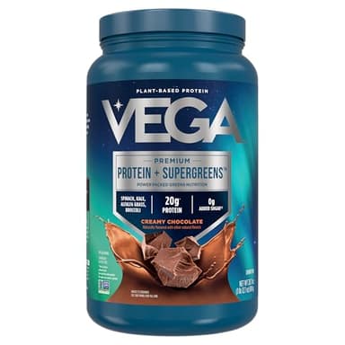 Vega Protein + Supergreens - 20g Plant-Based Protein, Chocolate, 25 Servings, Real Greens & Veggies, Vegan Keto, 0g Added Sugar, Non-GMO, Gluten Free, Dairy Free, 1.8lbs (Packaging May Vary)