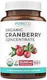 Organic Cranberry Pills - 50:1 Concentrate Equals 25,000mg of Fresh Cranberries (Vegan) for Urinary Tract Health & Kidney Cleanse - Cranberry Pills for Women - UTI Support Supplement - 60 Capsules