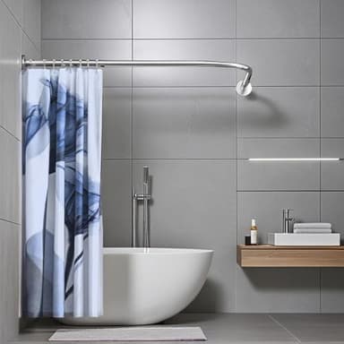 Adjustable Corner Shower Curtain Rod, Stretchable Stainless Steel L Shaped Shower Curtain Rail, Curved Bowed Shower Curtain Pole, Drill Or No Drill, For Bathroo(Size:A 70-95cm X 70-95cm,Color:Silver)