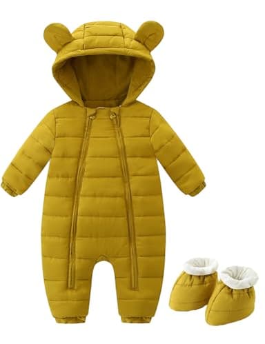 CIZENOFURS Toddler Boys Winter Snowsuit 0-3 Months Newborn Infant Cute Bear Hooded Warm Rompers Long Sleeve Bodysuit