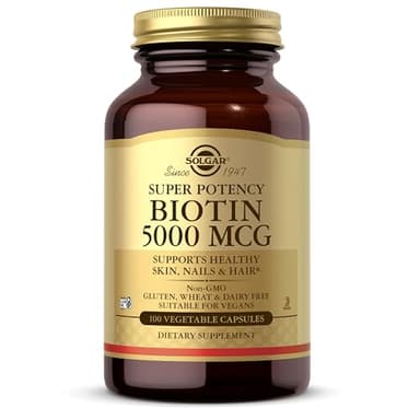 Solgar Biotin 5000 mcg, 100 Veg Caps - Promote Healthy Skin, Nails & Hair - Supports Energy Production, Protein, Carbohydrate & Fat Metabolism - Vitamin B - Non GMO, Vegan, Gluten Free - 100 Servings