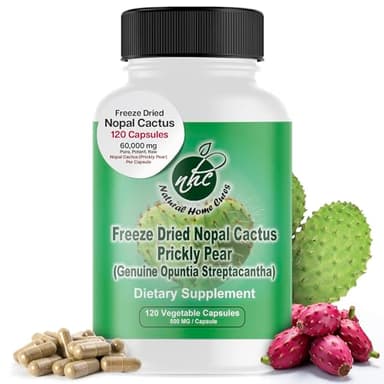 Natural Home Cures Nopal Cactus Capsules - Freeze Dried Prickly Pear Extract - Fiber Supplement for Metabolic Health Support - Rich in Betalains & Nitrates - Non-GMO - 120 Veggie Caps (1 Bottle)