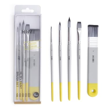 HIMI Watercolor Paint Brush Set, 5 Pcs – 1 Flat, 3 Round, 1 Wide Flat – Professional & Beginner Artist Paint Brushes for Watercolor, Unique Design Gift for Art Lovers