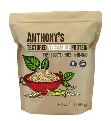 Anthony's Textured Vegetable Protein, TVP, 1.5 lb, Gluten Free, Vegan, Made in USA, Unflavored