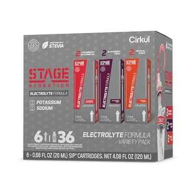 Cirkul Stage Electrolytes and Stevia Flavor Water Variety Pack, Makes 36 Drinks, No Sugar, Zero Calorie Drink Mix, (2 Strawberry Watermelon, 2 Tropical Punch, 2 Blackberry Twist)