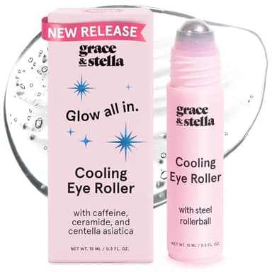 grace & stella Under Eye Brightener with Cooling Metal Rollerball - Centella Asiatica & Caffeine Eye Serum for Puffy Eyes - Travel Essentials - Under Eye Cream - Travel Essentials (15ml / 0.51floz)