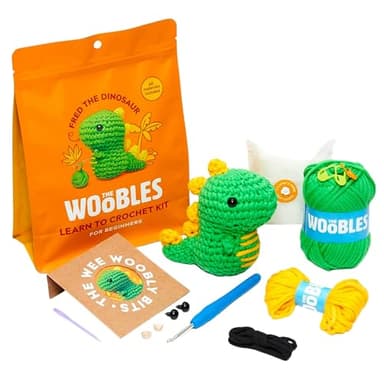 The Woobles Crochet Kit For Beginners - Easy Arts And Crafts Knitting & Crochet Animals Kit As Seen On Shark Tank - Fred The Dinosaur