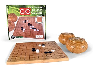 RNK Gaming Beginner’s Go Game Set with Reversible Bamboo 13 x 13/9 x 9 Grid Go Board, Bowls, & Single Convex Melamine Stones