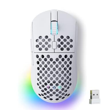 TMKB Falcon M1 Wireless Gaming Mouse, 24000DPI Optical Sensor, 180Hrs Battery, Lightweight, 6 Programmable Buttons, RGB Strip, 2.4G/BT5.2/USB-C Wired for PC/Mac/Laptop - Matte White