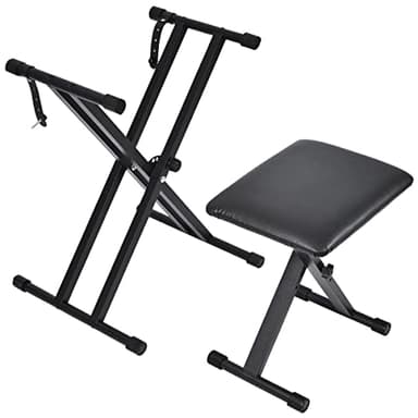 tipatyard Keyboard Stand & Bench Set, Upgrade Heavy Duty Double-X Keyboard Stand, Adjustable & Portable Digital Piano Stand with Locking Straps