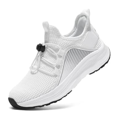 ARTOPEAK Kids Slip-On Tennis Shoes for Boys Girls Orthopedic Athletic Sneakers with Arch Support Gym, Running & Sport Cushion Shoes White/Grey Size 5