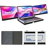 Setclod 14" FHD 1080P Laptop Monitor Extender, Triple Screen, Portable, Compatible with Mac, Windows, Chrome