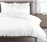 Kotton Culture 600 Thread Count Ruffle Trim Fringe Duvet Cover Set 100% Egyptian Cotton 1 Duvet Cover & 2 Pillow Shams Frilled Bohemian Bedding (Twin/Twin XL, White)