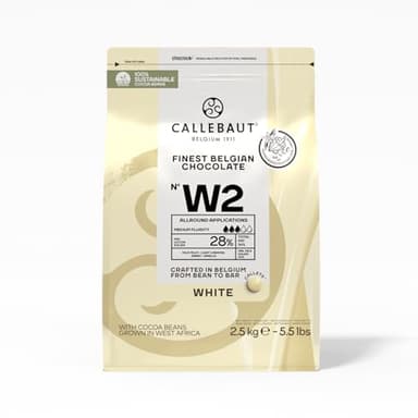 Callebaut Recipe No. W2 Finest Belgian White Chocolate With 28% Cacao, 22% Milk, 5.51 Pound
