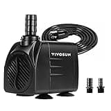 VIVOSUN 480GPH Submersible Pump(1800L/H, 25W), Ultra Quiet Water Pump with 7.2ft High Lift, Fountain Pump with 5ft Power Cord, 3 Nozzles for Fish Tank, Aquarium, Statuary, Hydroponics Black