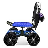 i Cover Garden Cart Rolling Stool with Four Wheels and Tool Bag, Stable Workseat Sturdy Carts Adjustable Seat Height and Direction, Gardening Helper, Dark Green