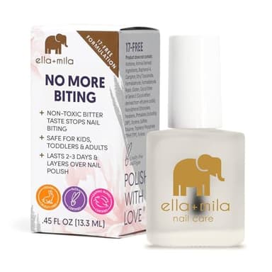 ella+mila "No More Biting" Nail Polish - Bitter Taste Nail Biting Treatment for Kids & Adults - Stop Thumb Sucking Deterrent - Finger Biter Prevention (0.45 fl oz)