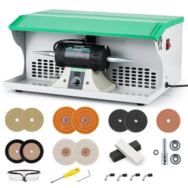 Flyrivergo 1500W Jewelry Polishing Machine with Display Screen, Bench Buffer Polisher 110V Variable Speed Jewelry Polisher Machine with Dust Collector, Exhaust Fan Blower, Work Light and Motor Housing