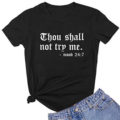 LOOKFACE Women Graphic Cute T Shirts Funny Tees Black Medium