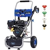 Ezasin Gas Pressure Washer 3500 PSI, 2.3 GPM Heavy Duty High Power Washer,209CC 7HP Engine with 25Ft Pressure Hose, Axial Aluminum Pump, Soap Tank, Spray Gun and Wand, 4 Quick Connect Nozzle (Blue)