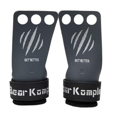 Bear KompleX - Cross Training Grips, Pull Up Hand Protection for Men and Women, Gymnastics and Weightlifting Carbon Fiber Wrist Wraps, Premium Workout Equipment for Gymnastic Bars & Training - 3 Hole