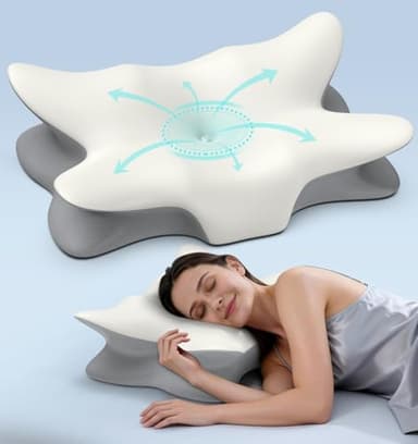 Cervical Neck Pillow for Pain Relief, Ergonomic Side Sleeper Pillow Cooling Memory Foam Pillows for Sleeping, Contour Pillow Orthopedic Bed Pillow for Back Stomach Sleepers
