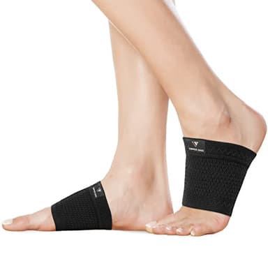 Copper Edge Copper Arch Support for Plantar Fasciitis. 2 Half Socks/Sleeve Compression Brace for Women and Men. Orthotics Feet Pain Aid Fit for Flat/High/Fallen Arches (Copper Arch Black)