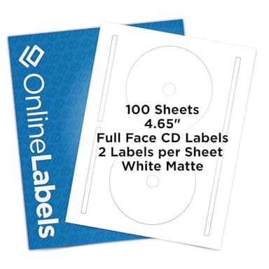 4.65 Inch Full-Face CD/DVD Labels & Spine Label - Pack of 200 Sets of CD/DVD Stickers, 100 Sheets - Inkjet/Laser Printer - Online Labels