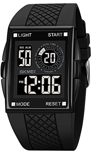 XCZAP Men's Luminous Square Digital Sports Watch Waterproof Countdown Multi-Function Watch (New Black)