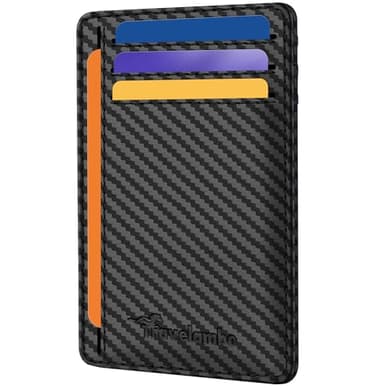 Travelambo Front Pocket Minimalist Leather Slim Wallet RFID Blocking Carbon Fiber Texture(Black)