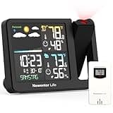 Projection Alarm Clock, Projector Alarm Clocks for Bedroom, Digital Indoor Outdoor Thermometer Wireless, Weather Station with Remote Sensor, Hygrometer with Time/Temperature Projecting, Black
