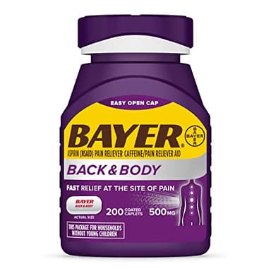 Bayer Back & Body 500mg Aspirin Plus Caffeine for Powerful Pain Relief, 200 Coated Caplets