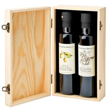 Blazing Bella Olive Oil and Balsamic Vinegar Gift Set – Traditional Aged Balsamic Vinegar & Extra Virgin Olive Oil (2 x 250ml) – Gourmet Gift Set in Signature Wooden Box